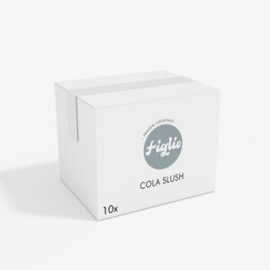 Una caja con el logo de Figlio y el sabor "Cola Slush" en letras destacadas.